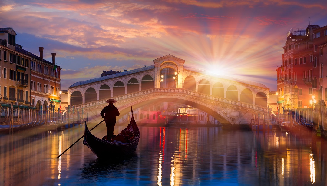 gondola at sunset Venice Italy 